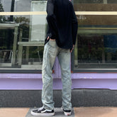 Men Jeans Washed Distressed Straight Jeans Loose Retro Trousers